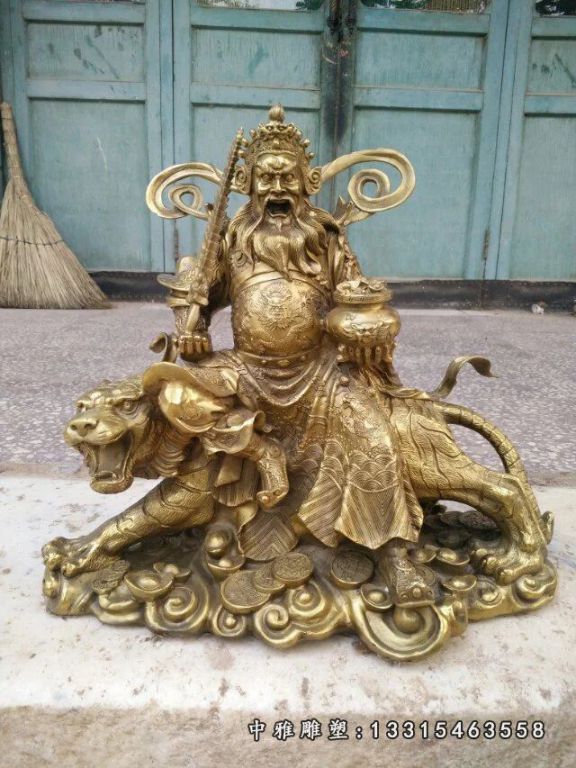 财神铜雕，骑虎托塔财神雕塑 (1)