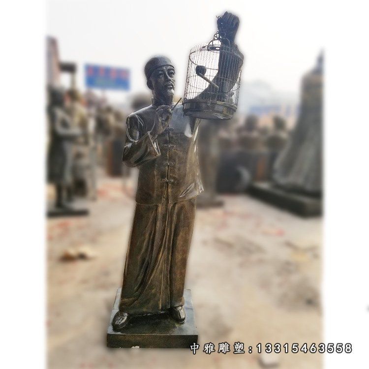 遛鸟雕塑，玻璃钢仿铜景观雕塑 (4)