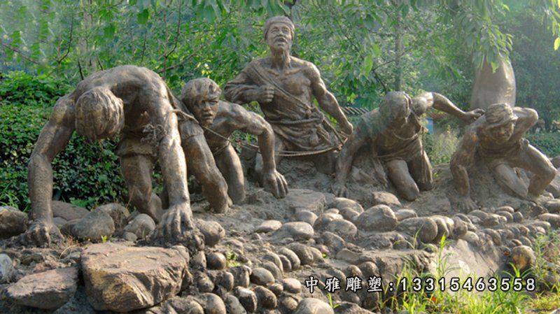 铸铜纤夫拉船人物铜雕