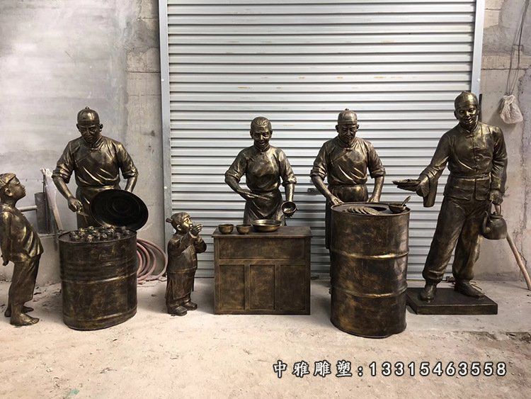 玻璃钢仿铜民俗小品卖面雕塑商业街步行街面馆街头小吃雕塑摆件66690