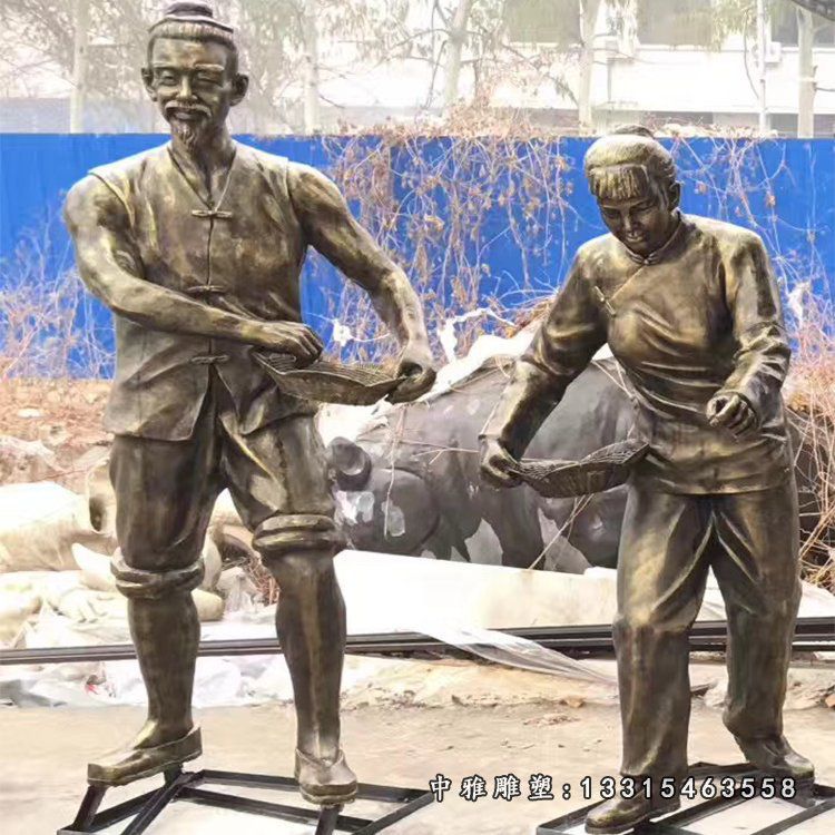 播种的古代农耕人物雕塑 玻璃钢仿铜人物摆件 (3)