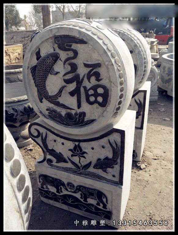 仿古石雕门墩，青石抱鼓 (2)