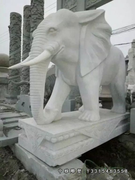 大象石雕，汉白玉大象雕塑，动物石雕 (2)