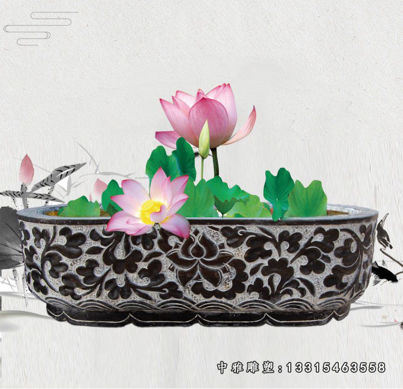 公园景观石雕，荷花石浮雕鱼缸