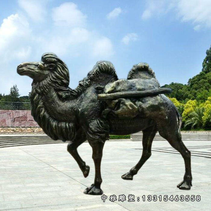 公园双峰骆驼铜雕，公园动物铜雕 (3)