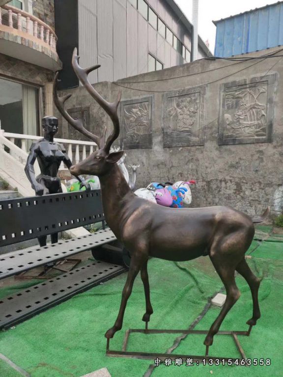 铜雕公园装饰鹿雕塑 (2)