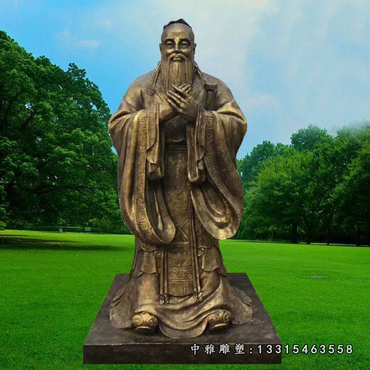 校园景观摆件，玻璃钢仿铜孔子雕塑