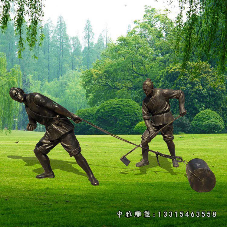 玻璃钢仿铜农耕人物，公园人物雕塑 (2)