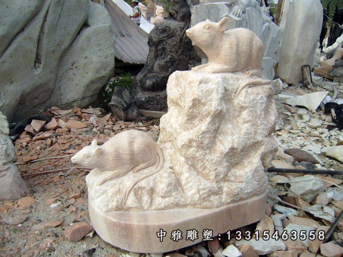 十二生肖石雕，晚霞红十二生肖雕塑 (3)