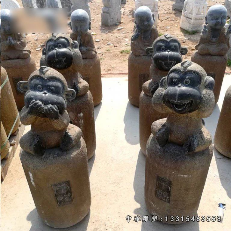 青石小猴子摆件，小品景观石雕 (2)