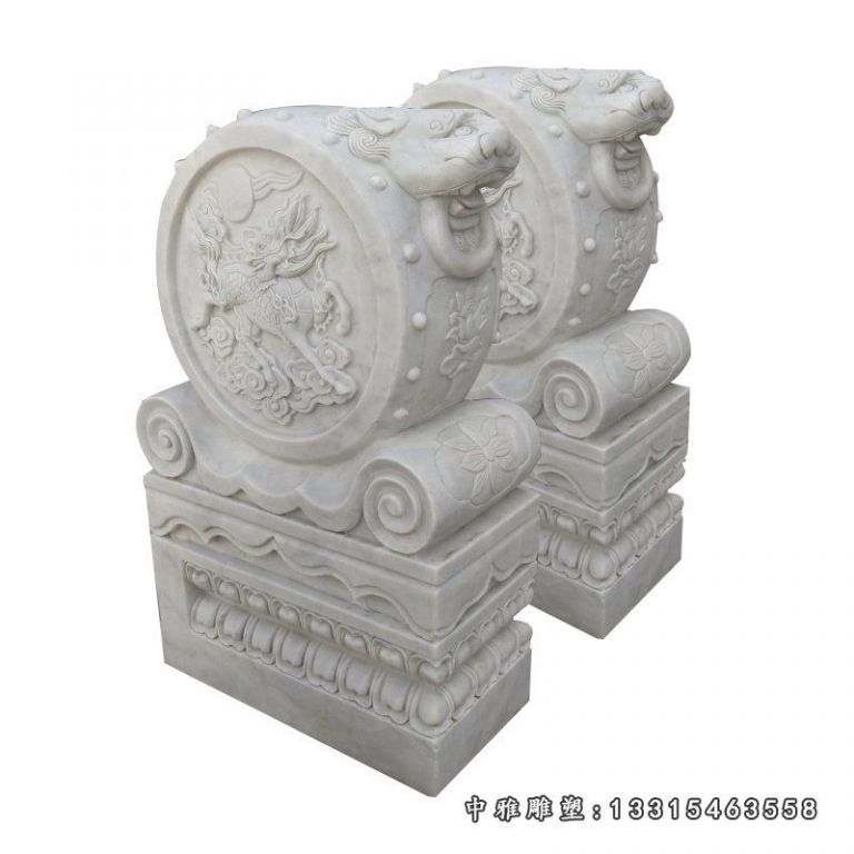 抱鼓石雕塑，汉白玉狮子头门墩