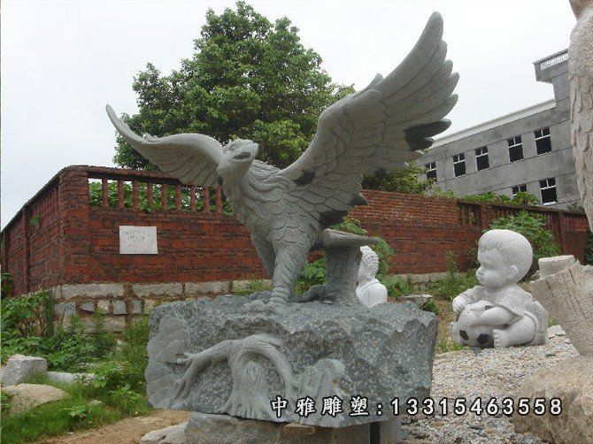 老鹰石雕，青石动物雕塑 (2)