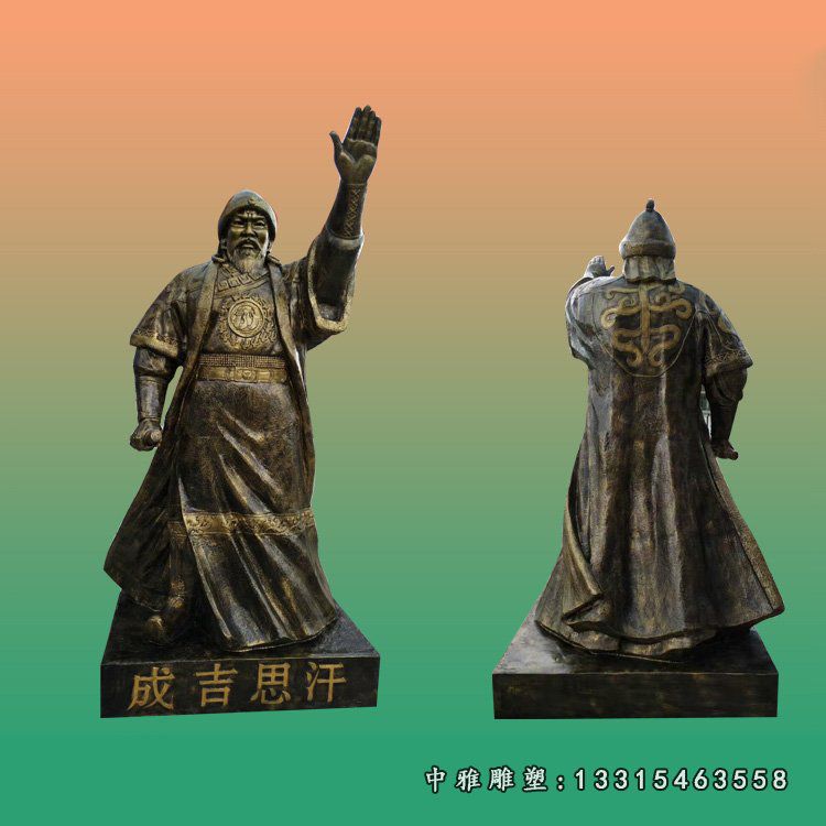 立式挥手成吉思汗雕塑 玻璃钢仿铜古代人物雕塑