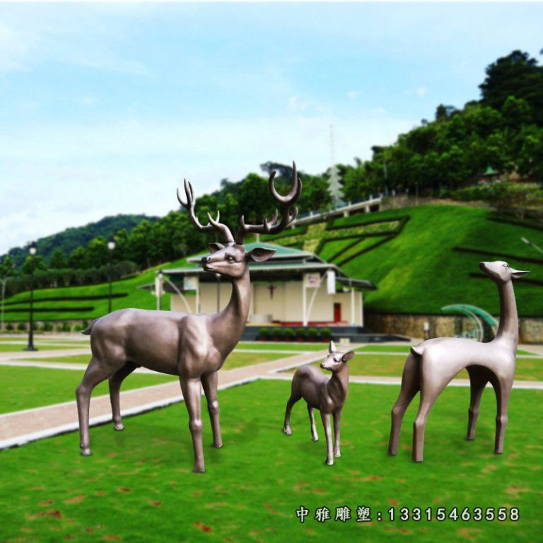 玻璃钢仿铜小鹿雕塑 草坪花园玻璃钢鹿雕塑 公园景点卡通小鹿20020