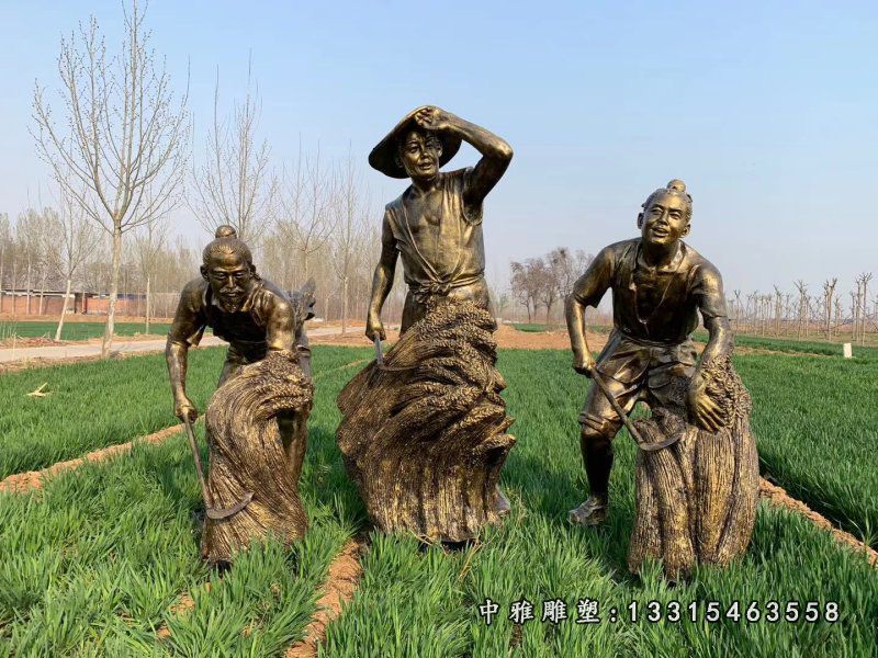铜雕户外剪稻穗人物