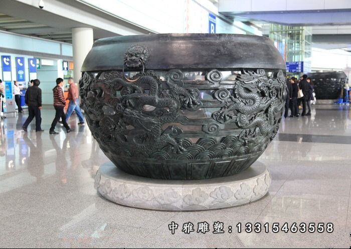 龙浮雕水缸，广场景观雕塑