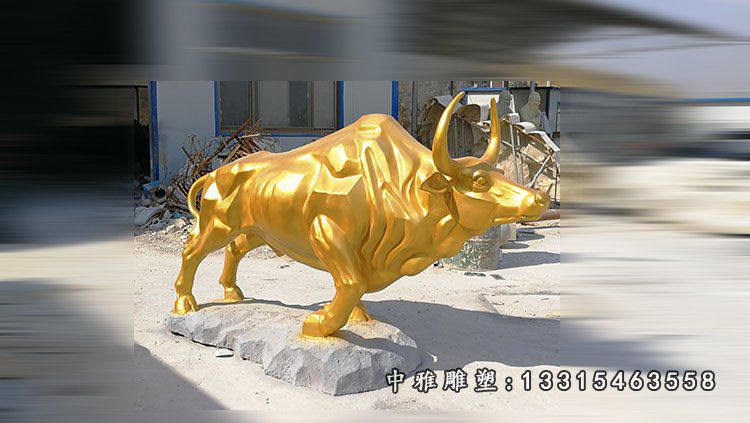 玻璃钢金色牛 公园仿铜动物雕塑