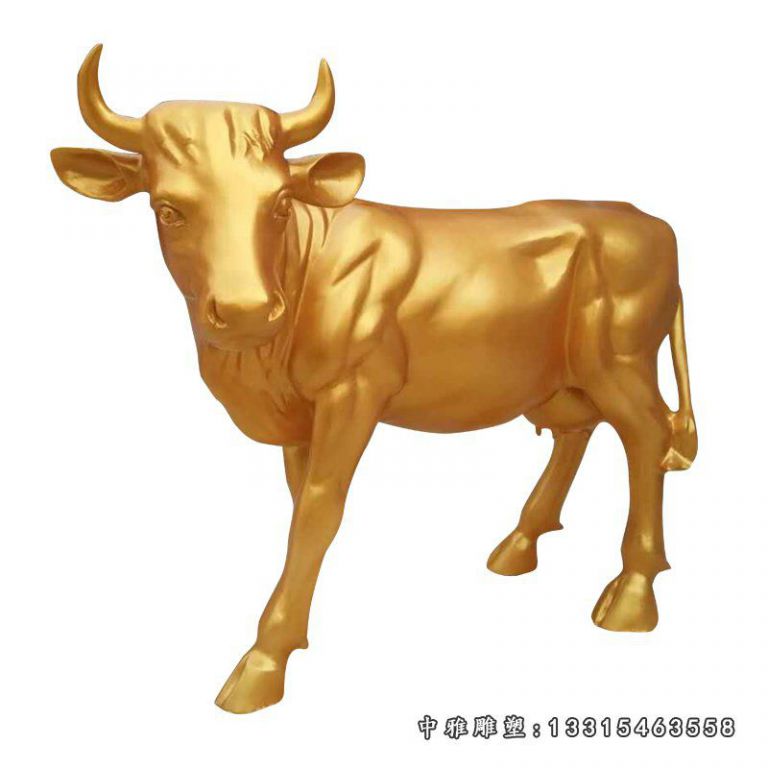 玻璃钢仿铜牛雕塑，公园景观摆件 (2)