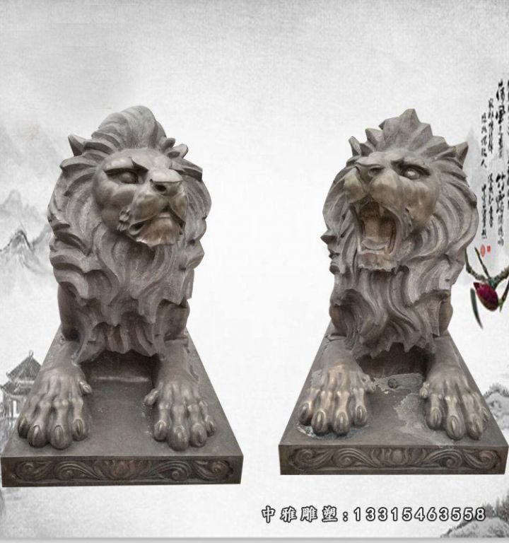 玻璃钢仿铜狮子雕塑，西洋狮子雕塑