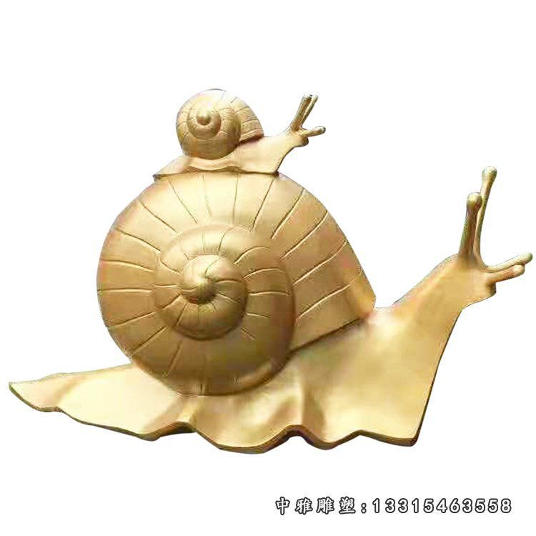 玻璃钢仿铜蜗牛雕塑，母子蜗牛雕塑