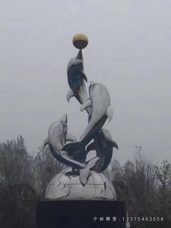 不锈钢园林海豚雕塑