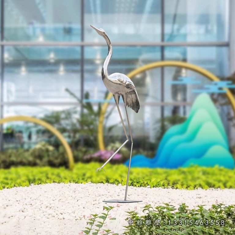 不锈钢抽象仙鹤雕塑 (1)