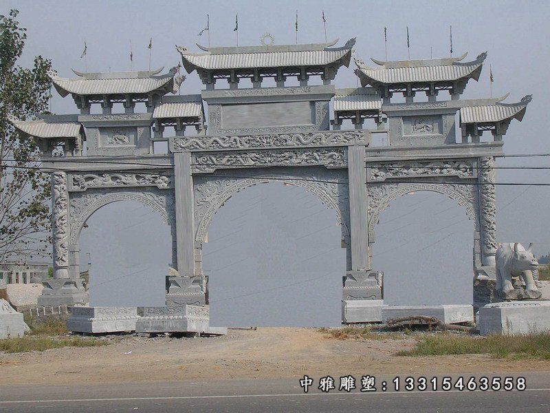 道路牌坊石雕，大理石牌坊雕塑