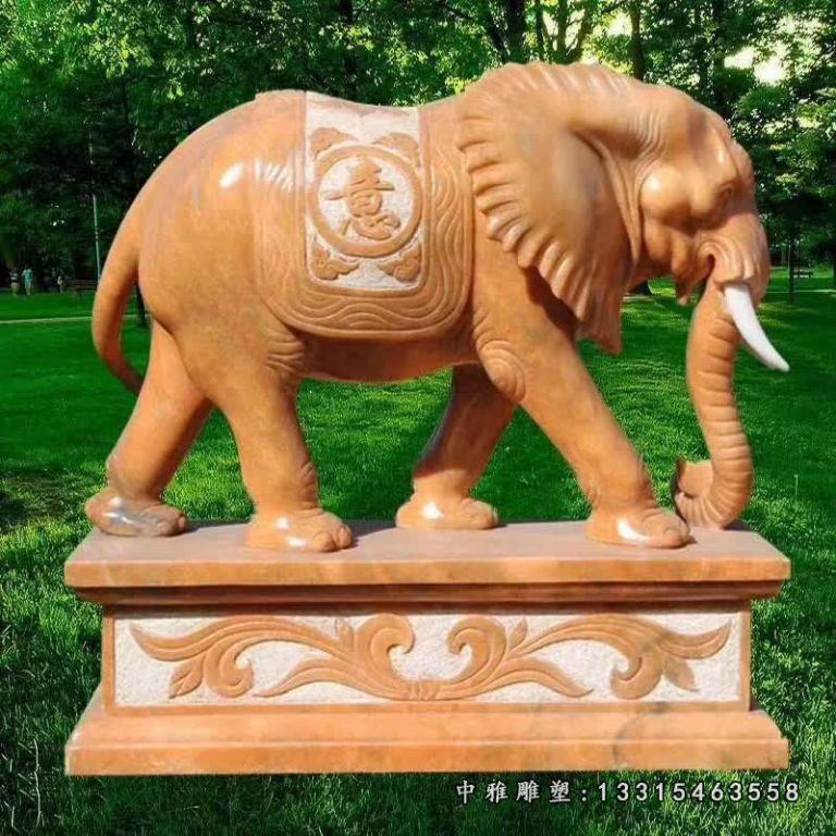 晚霞红镇宅吉祥大象雕塑 (5)
