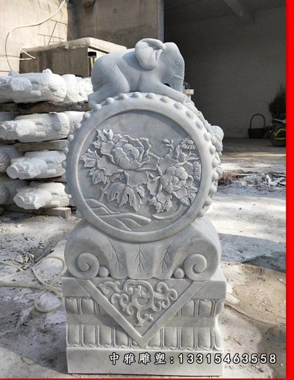汉白玉大象抱鼓石，门口门墩石雕 (3)
