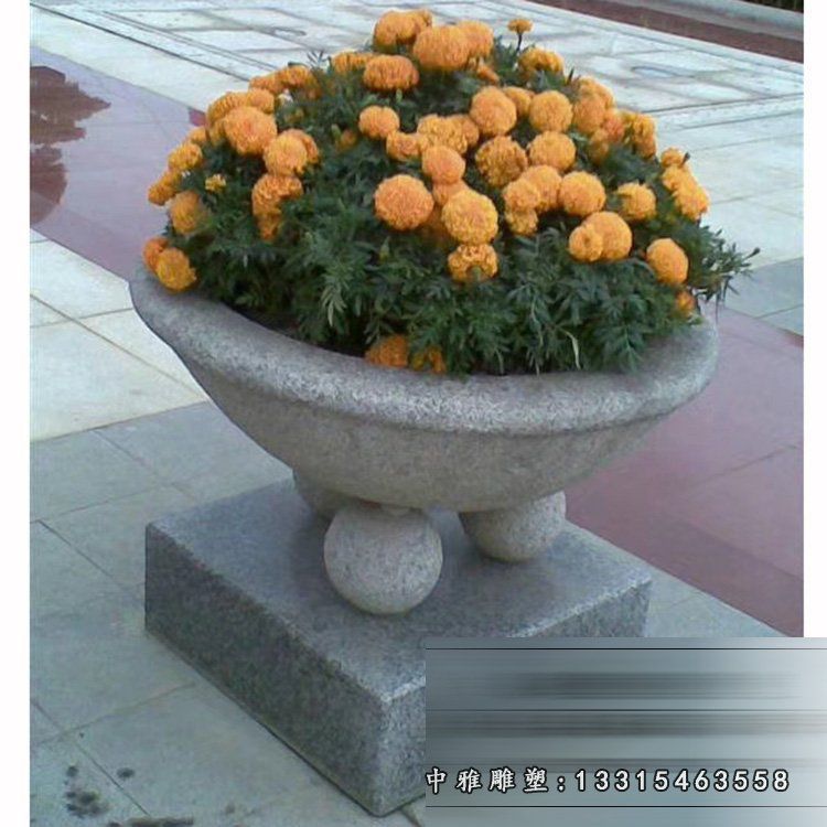 公园花盆石雕，小型石花盆