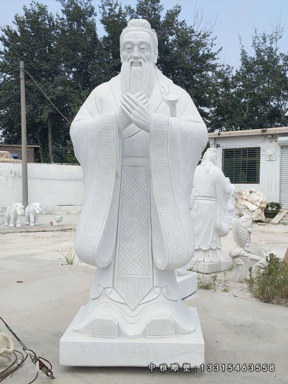 汉白玉孔子行教像校园万世师表孔子石雕