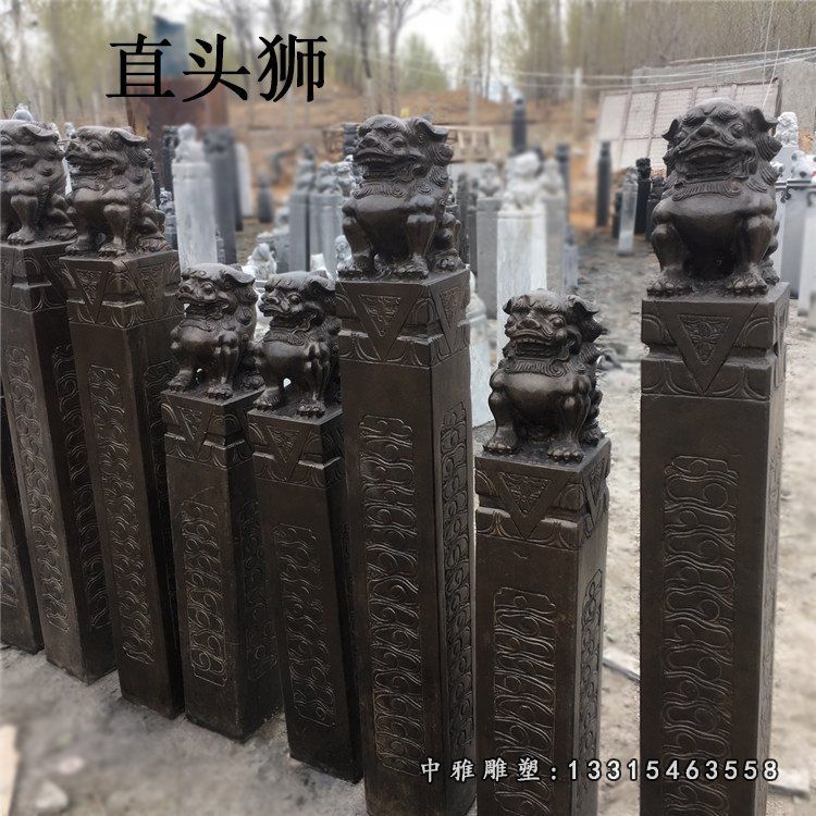 青石狮子拴马柱 公园石雕文化柱 (2)