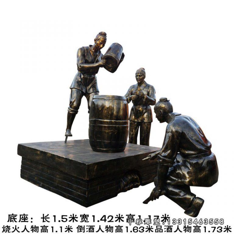 古代民俗人物酿酒铜雕 (3)
