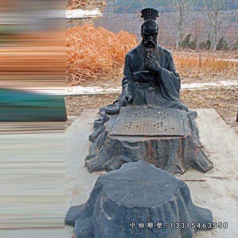 下围棋的古代人物铜雕