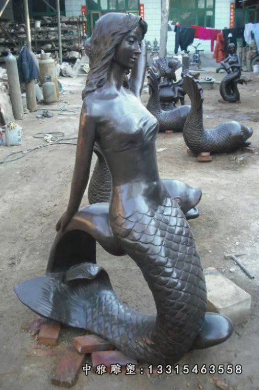 美人鱼雕塑，公园景观铜雕 (2)