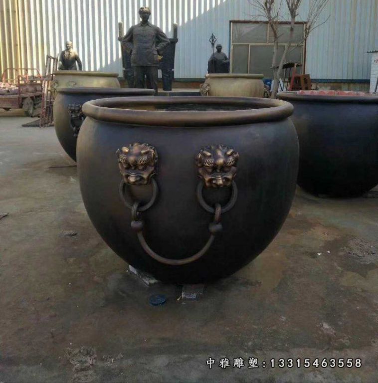 庭院水缸铜雕，庭院荷花缸铜雕 (3)