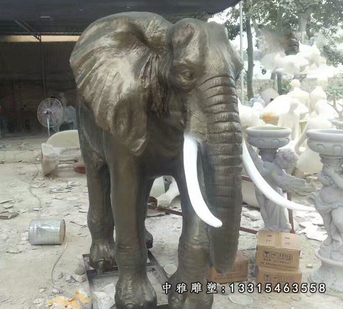 玻璃钢仿铜公园大象雕塑 玻璃钢动物摆件