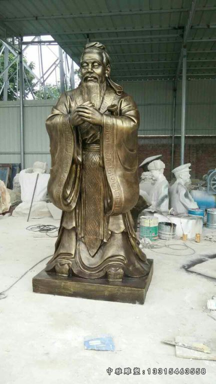 玻璃钢仿铜孔子雕塑，校园景观摆件