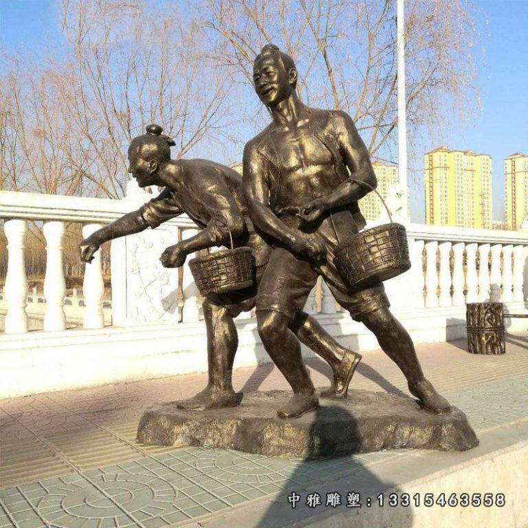 播种施肥的农耕人物雕塑 玻璃钢仿铜古人 (2)