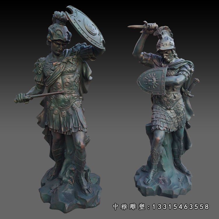 拿短刀的罗马士兵雕塑 玻璃钢仿铜西方人物摆件 (4)