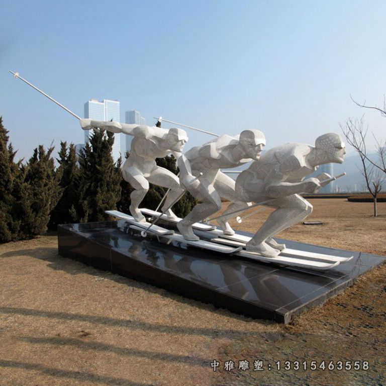 滑雪雕塑，不锈钢运动雕塑