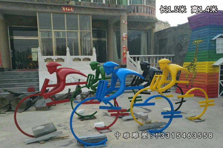 不锈钢抽象半身骑车 体育广场景观雕塑 (1)