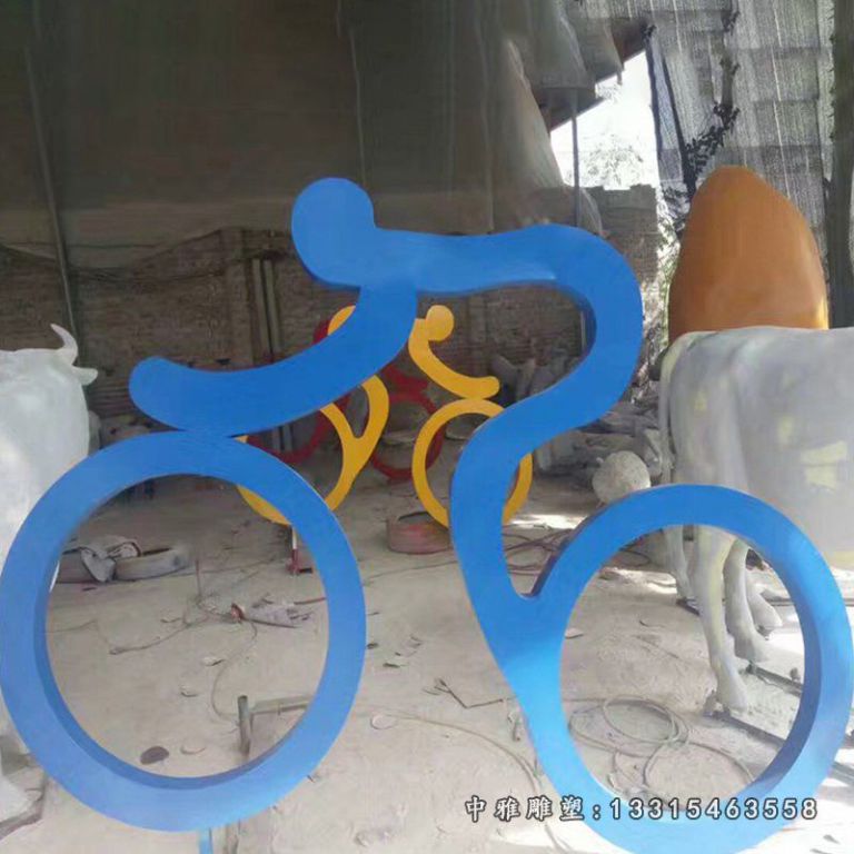 公园景观雕塑，不锈钢抽象骑单车的人物雕塑