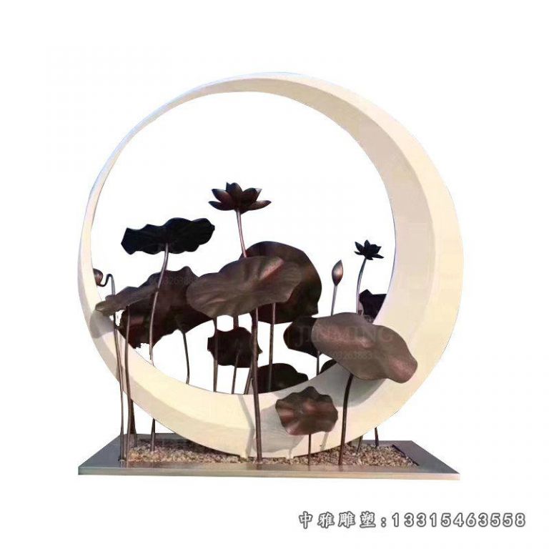 园林不锈钢月亮荷花雕塑 (2)