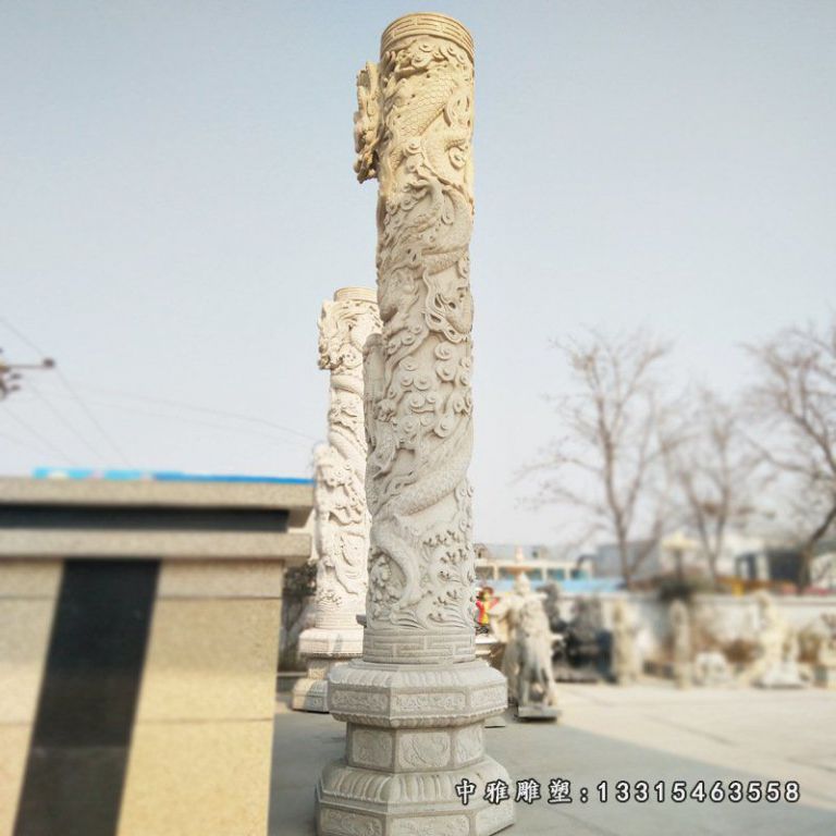 广场石雕龙柱，仿古石雕盘龙柱 (1)
