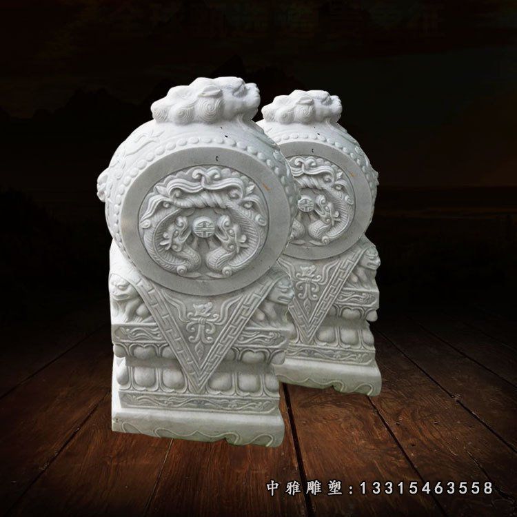 厂家直销汉白玉仿古石狮门墩抱鼓石 家用门口石雕貔貅石狮子门墩47549