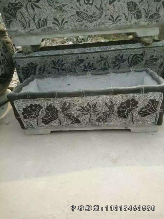 大理石荷花景观鱼缸雕塑