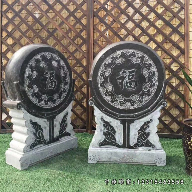 仿古石雕门墩，青石抱鼓石 (2)