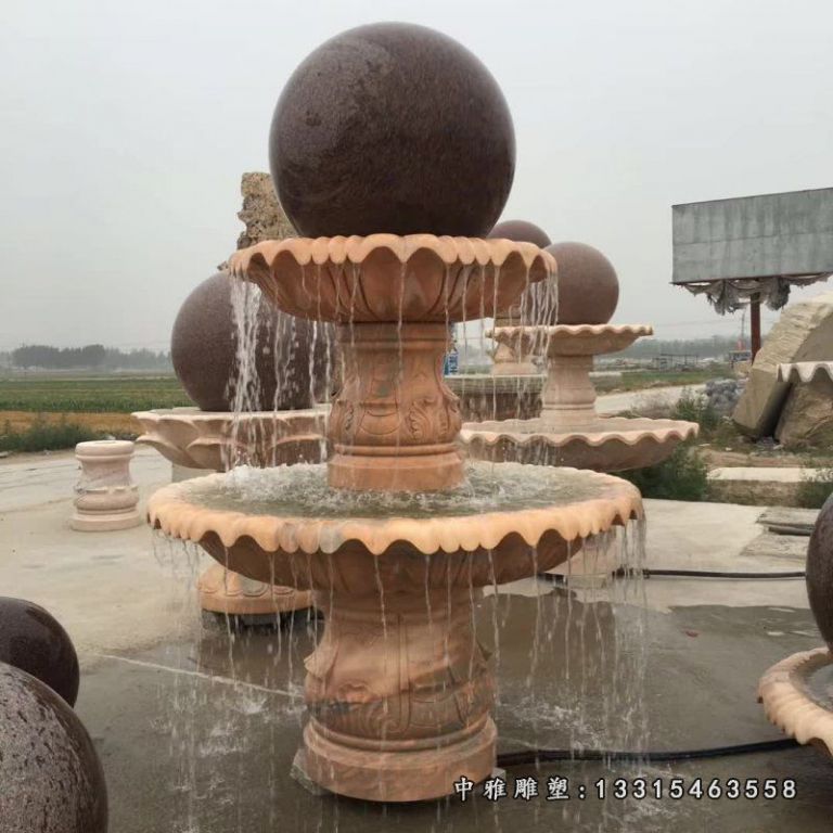晚霞红风水球喷泉雕塑