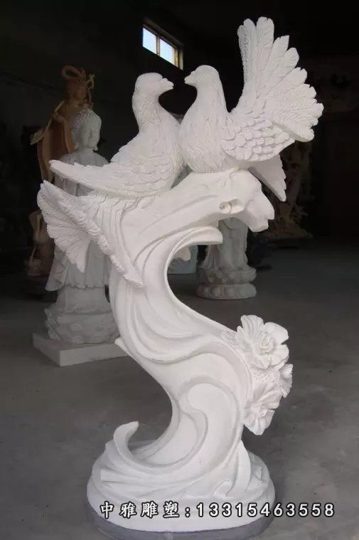 汉白玉鸽子雕塑，公园动物石雕